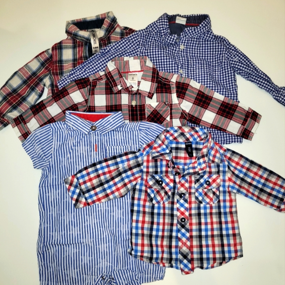 Set of 5 - Baby Boys Button Down Shirt (1 Bodysuit)